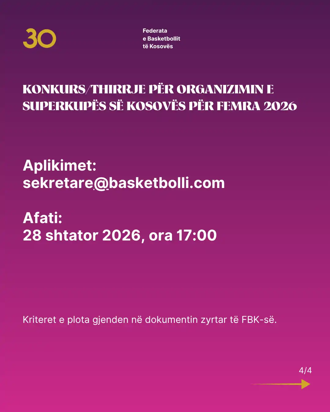 FBK shpall konkurs për organizimin e Superkupës së Kosovës për Femra